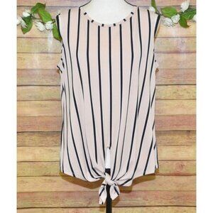 Adriana Papell Beige/Pink & Black Striped Tie Front Sleeveless Blouse Ladies M O
